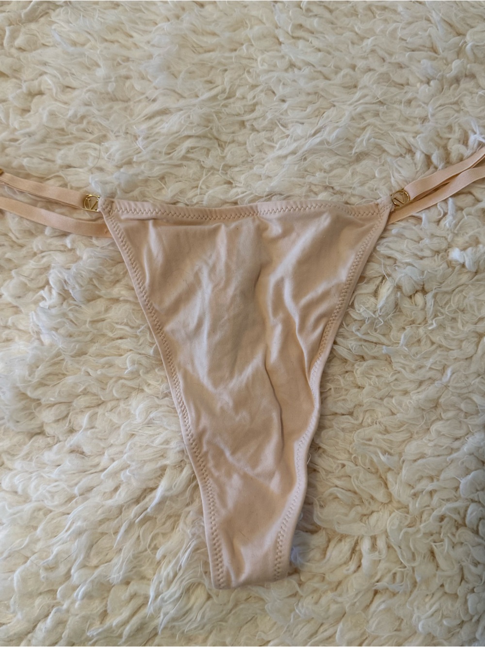 Victoria's Secret V-String Panty Beige Satin Adjustable Strap Size Large NEW NWT